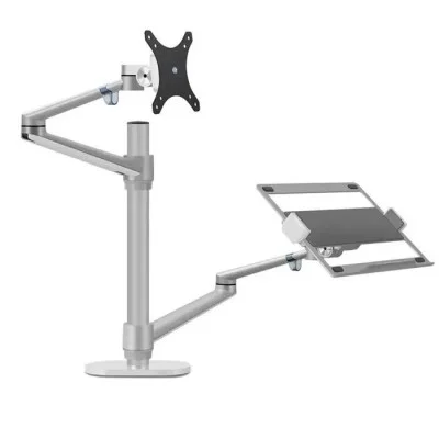 Gamvity OLL-3L Aluminum 2 in 1 Monitor Arm, Laptop Stand 17" - 27", Each Arm upto 6 KG - Silver _ Silver
